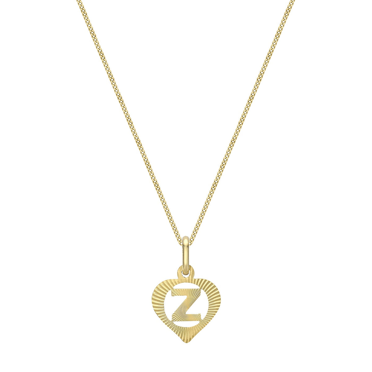 9ct Yellow Gold Diamond Cut Heart Initial Z Pendant