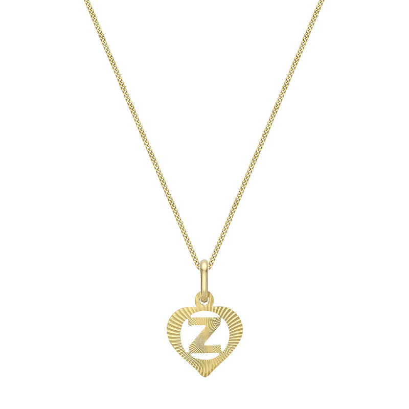 9ct Yellow Gold Diamond Cut Heart Initial Z Pendant