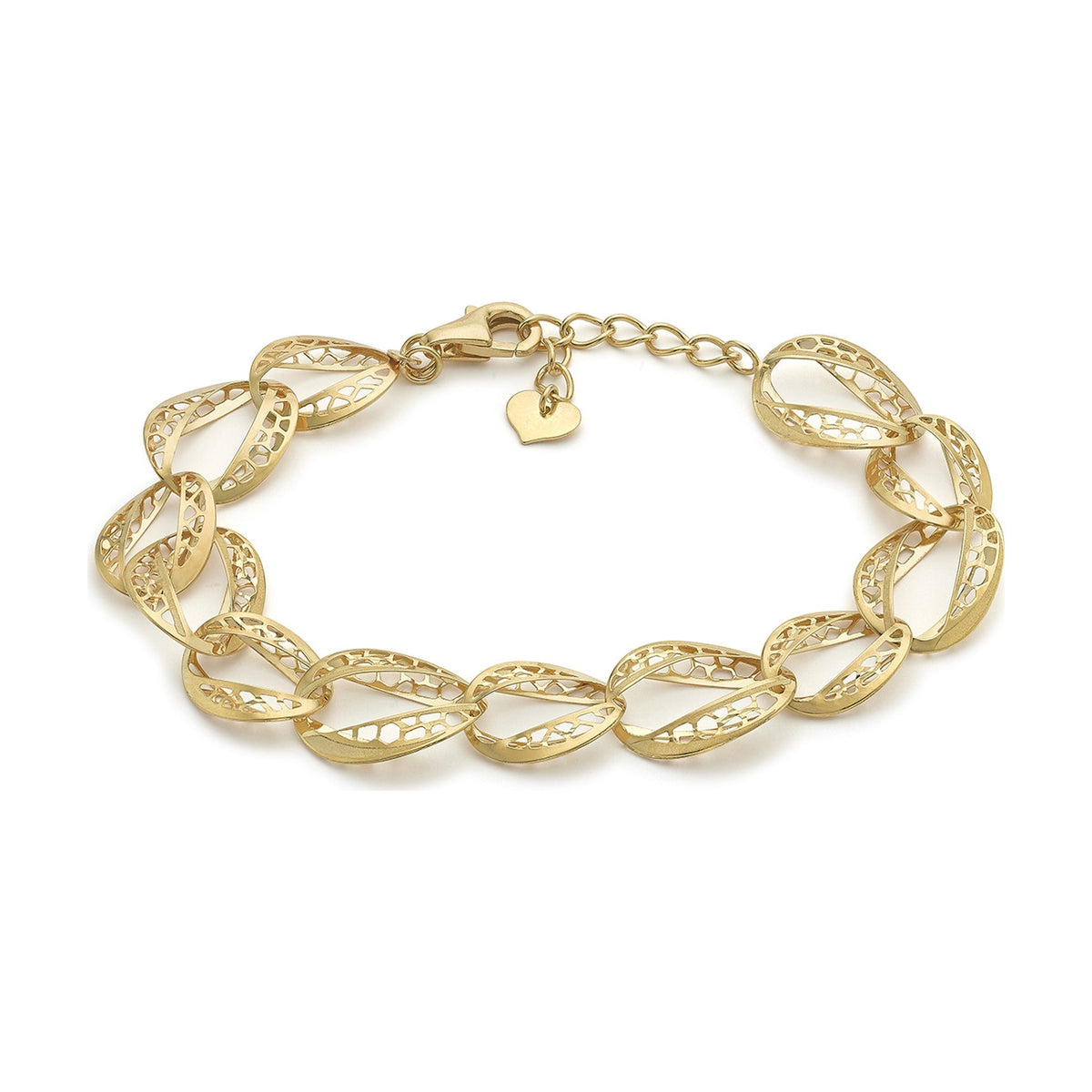 9ct Yellow Gold Diamond Cut Openwork Oval Link Bracelet — 13mm