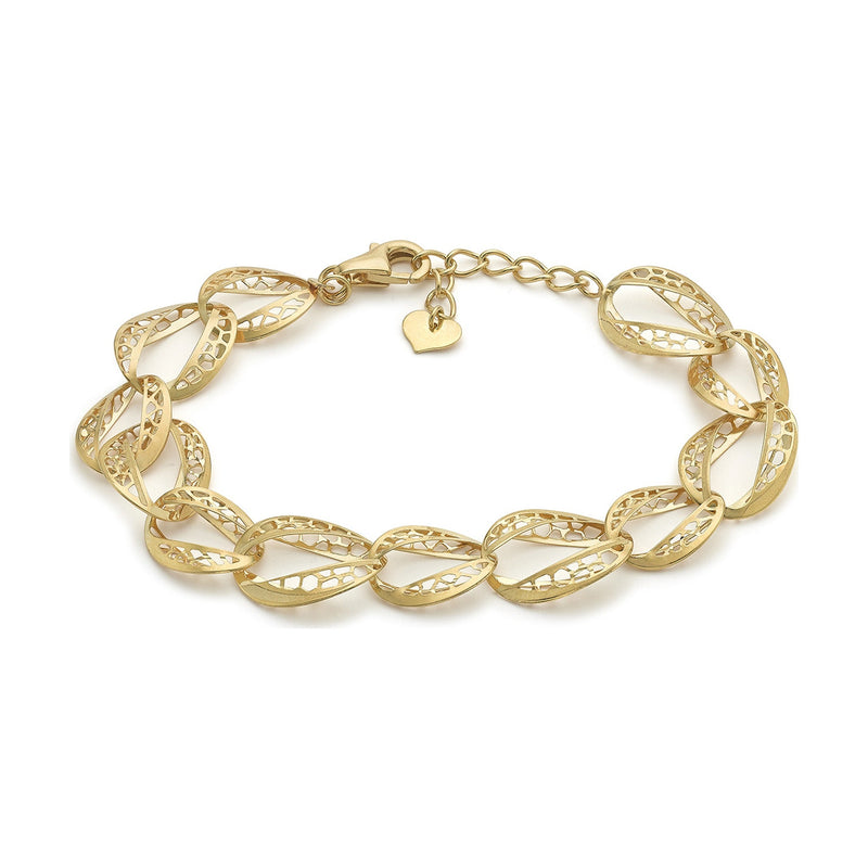 9ct Yellow Gold Diamond Cut Openwork Oval Link Bracelet — 13mm