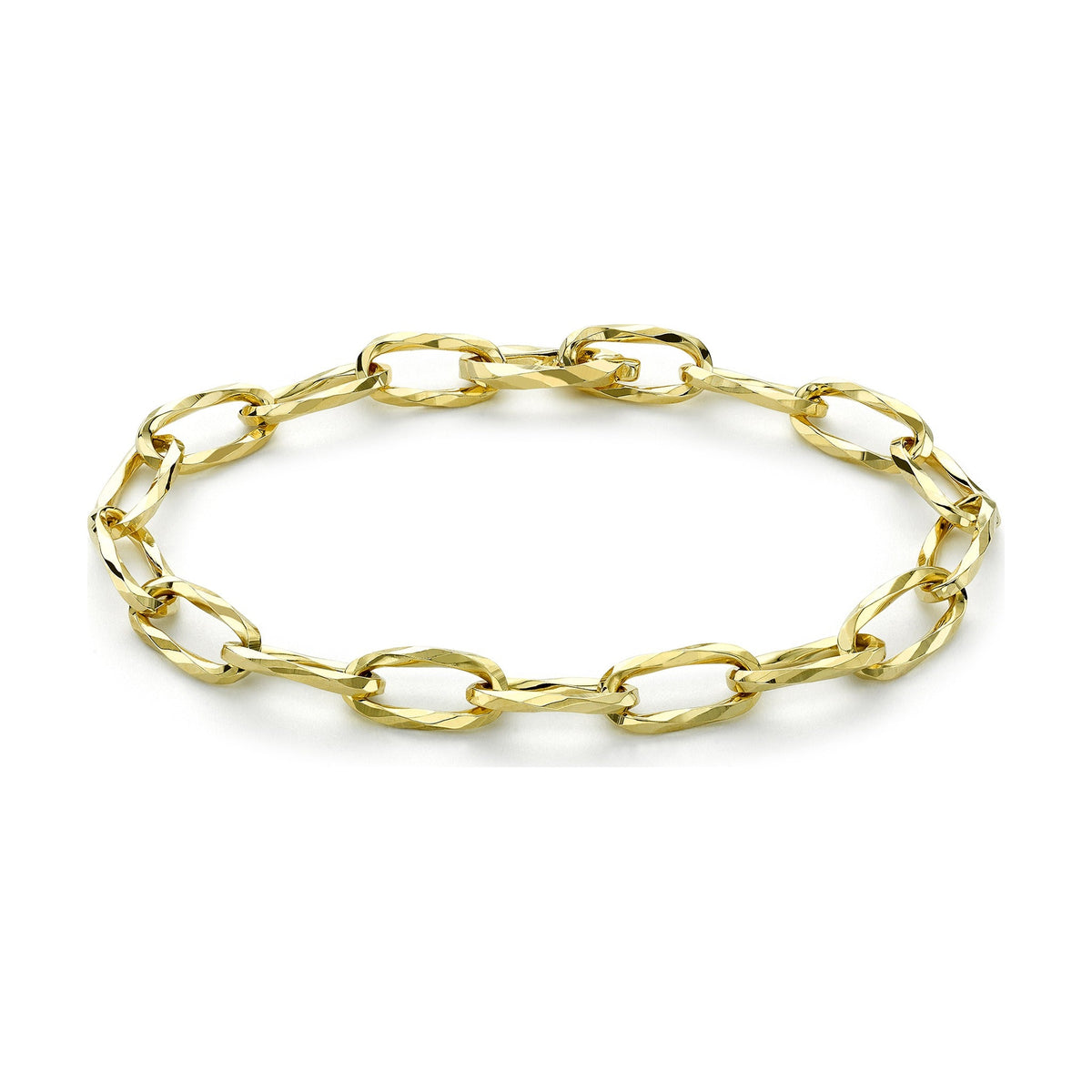 9ct Yellow Gold Diamond Cut Oval Belcher Bracelet with Hidden Clasp — 6.5mm