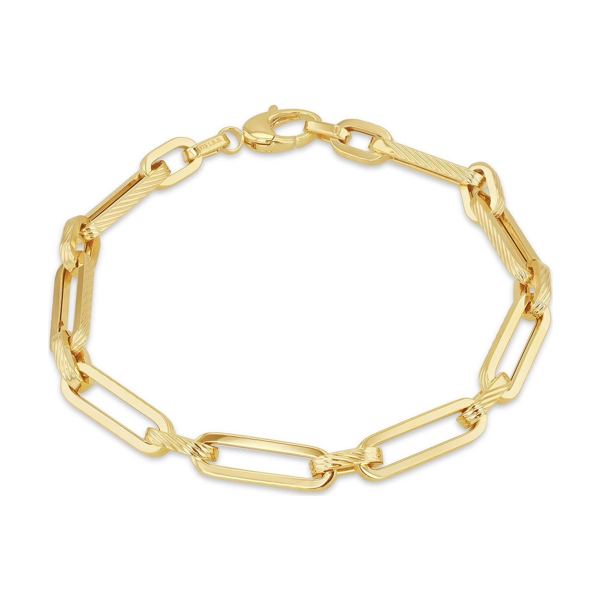 9ct Yellow Gold Diamond Cut Square Long Link Bracelet — 5.5mm