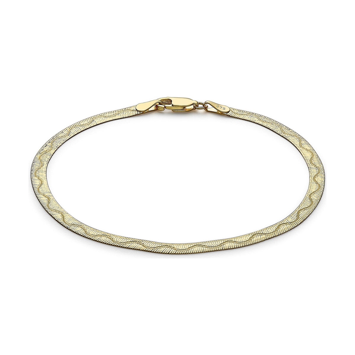 9ct Yellow Gold Diamond Cut Wave Herringbone Bracelet — 3.5mm