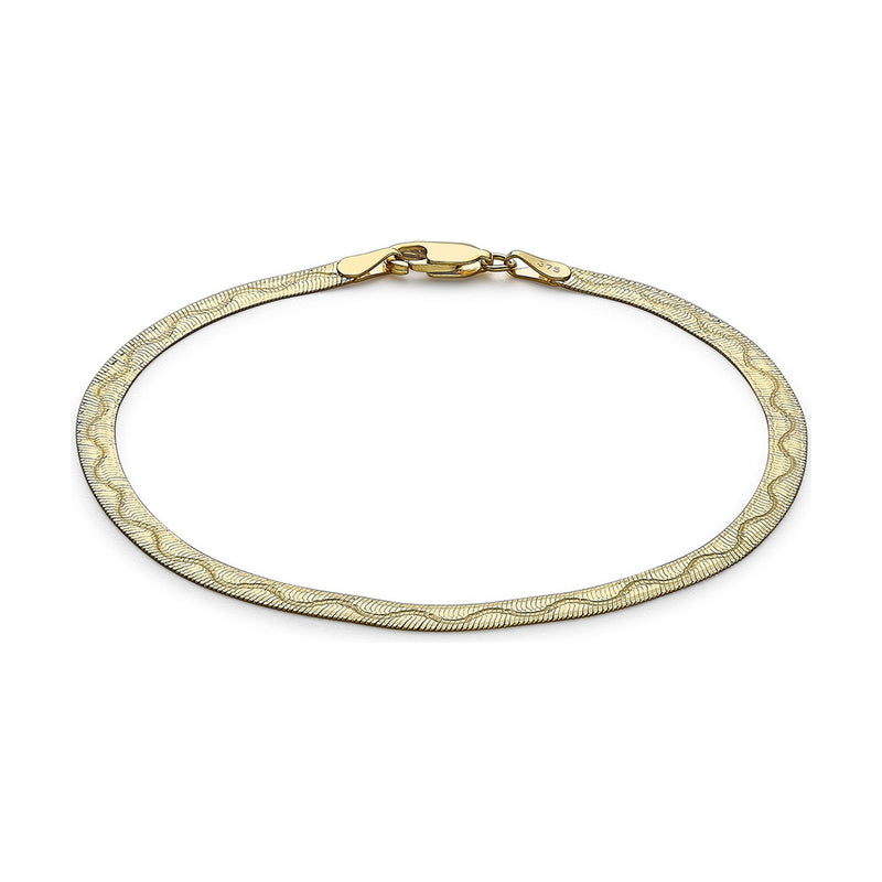 9ct Yellow Gold Diamond Cut Wave Herringbone Bracelet — 3.5mm
