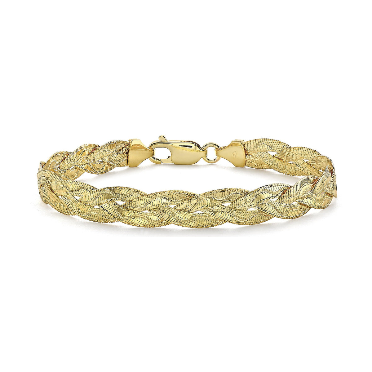 9ct Yellow Gold Diamond Cut Wave Three Plait Herringbone Bracelet — 7mm