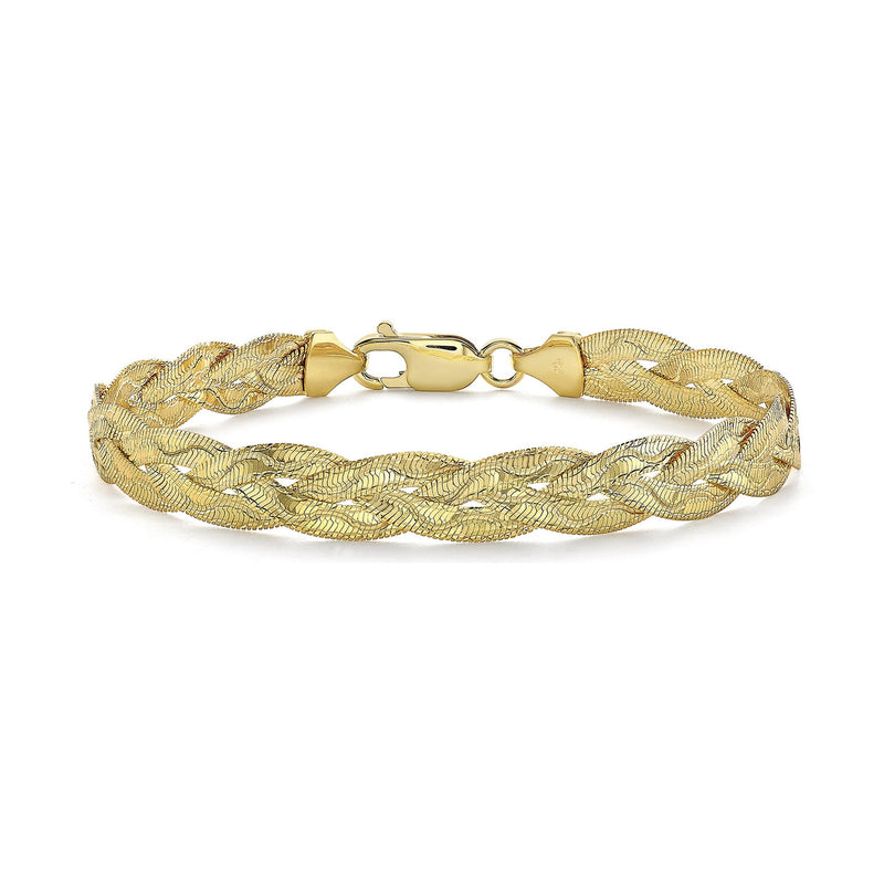 9ct Yellow Gold Diamond Cut Wave Three Plait Herringbone Bracelet — 7mm