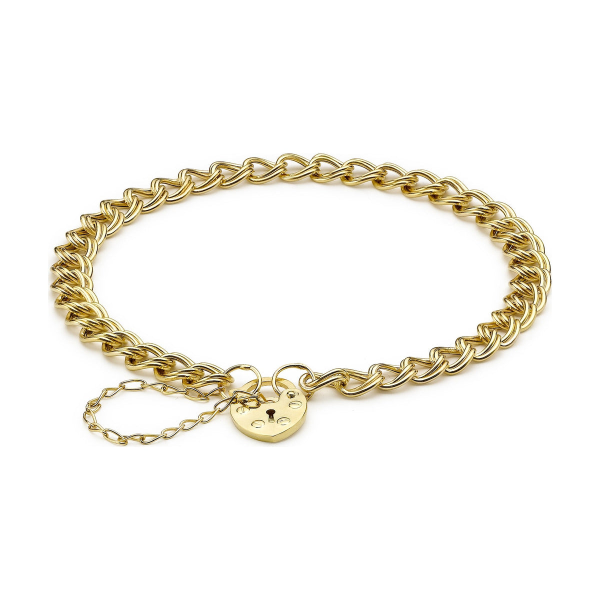 9ct Yellow Gold Double Curb Bracelet with Heart Padlock