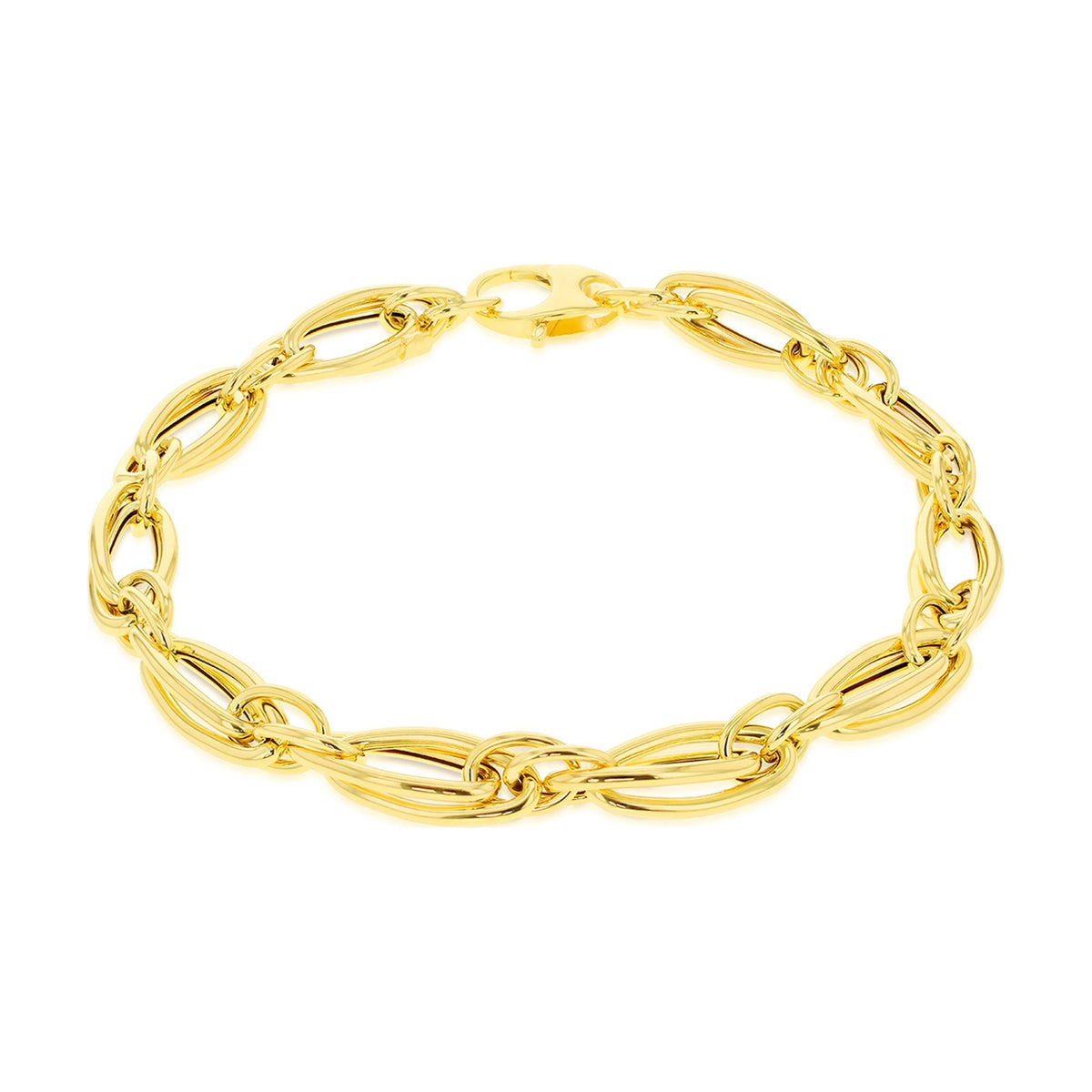 9ct Yellow Gold Double Oval Twisted Link Bracelet