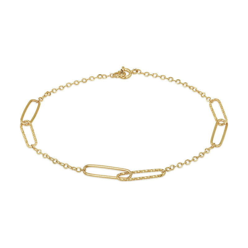 9ct Yellow Gold Double Paperclip Link Station Bracelet