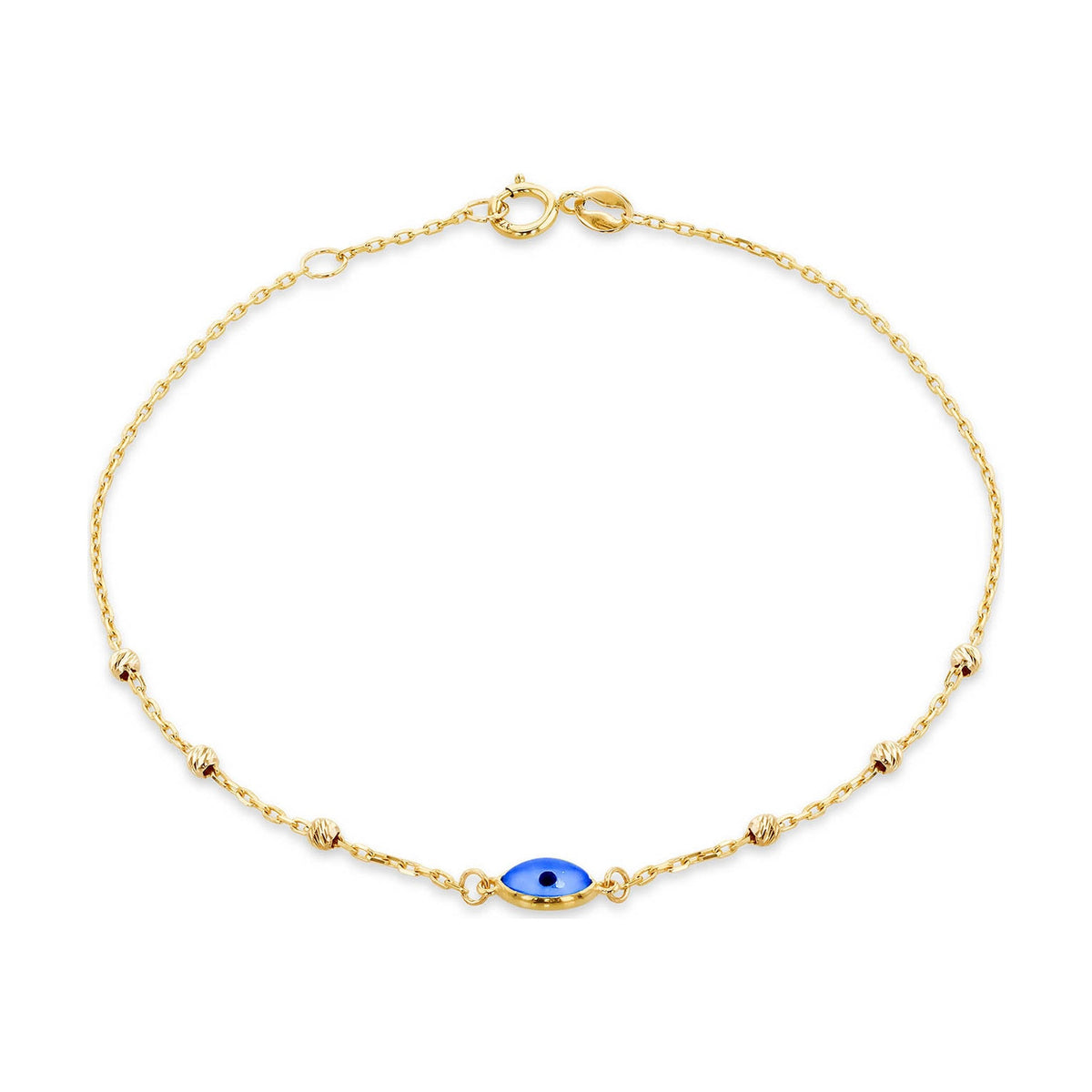 9ct Yellow Gold Evil Eye and Diamond Cut Bead Bracelet