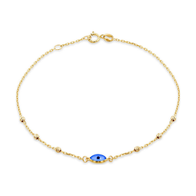 9ct Yellow Gold Evil Eye and Diamond Cut Bead Bracelet