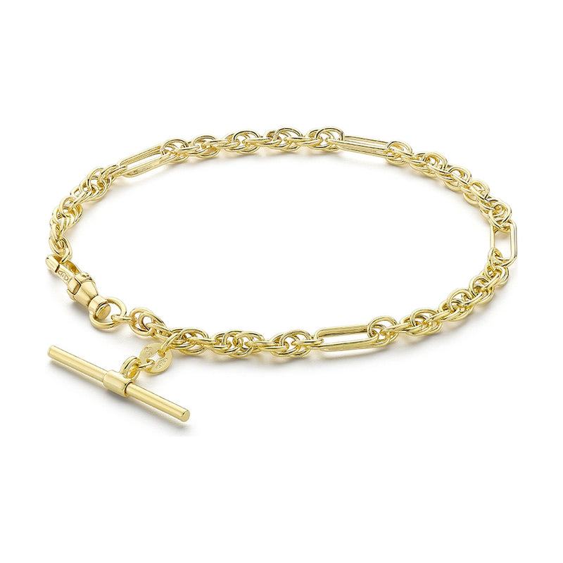 9ct Yellow Gold Figarope Albert T-Bar Bracelet — 4mm