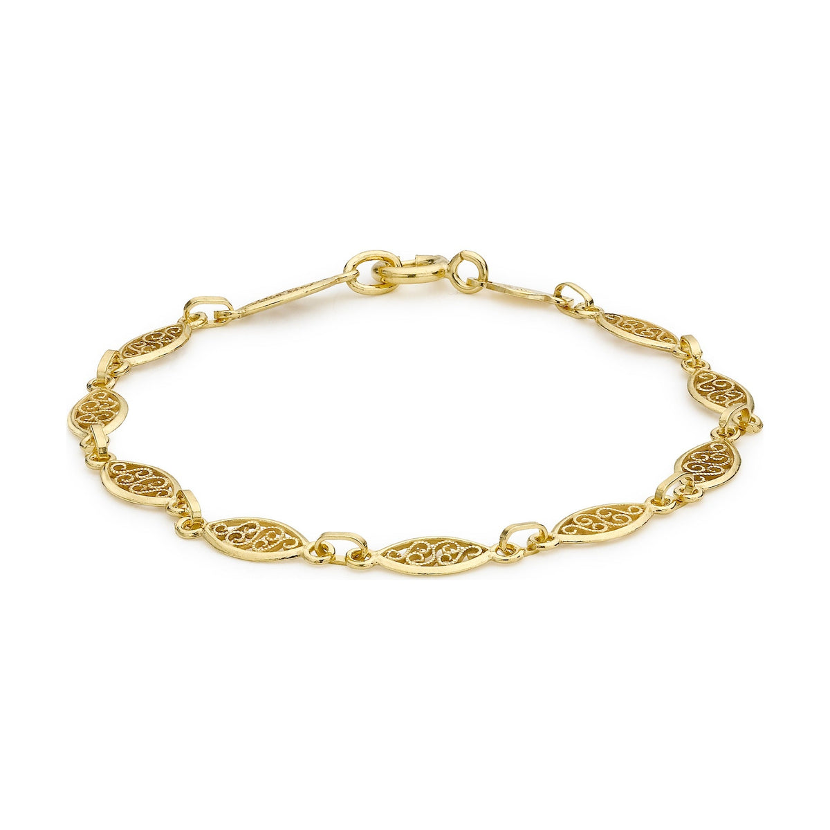 9ct Yellow Gold Filigree Oval Link Bracelet
