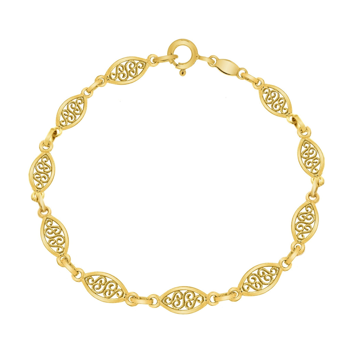 9ct Yellow Gold Filigree Oval Link Bracelet