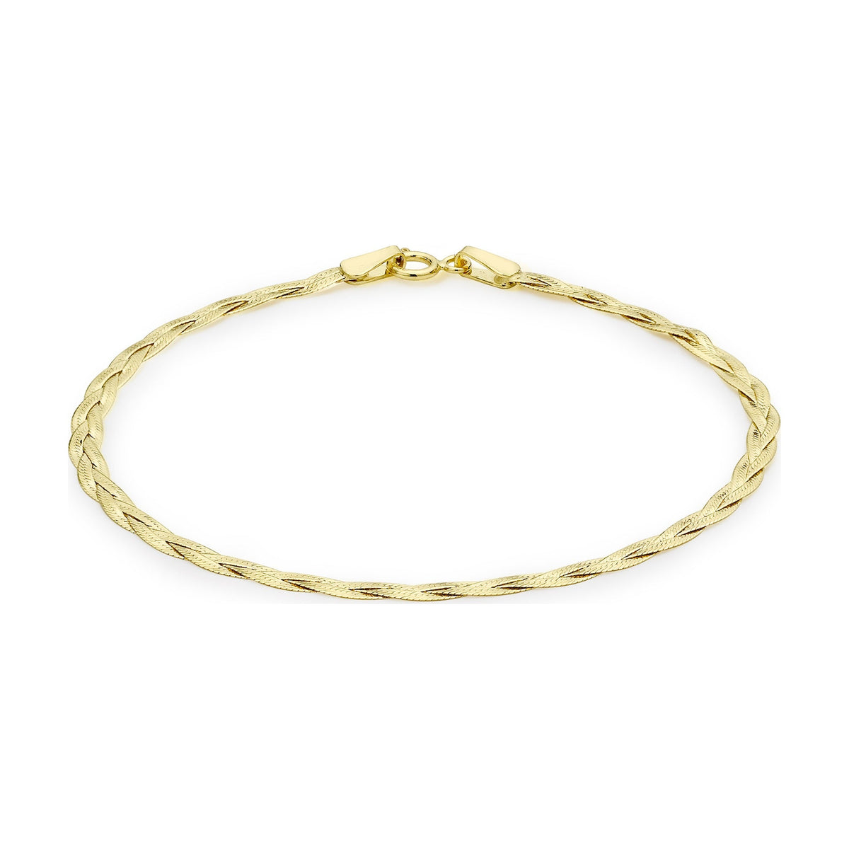 9ct Yellow Gold Fine Three Plait Herringbone Bracelet