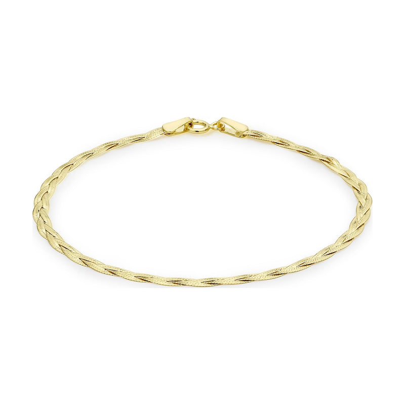 9ct Yellow Gold Fine Three Plait Herringbone Bracelet