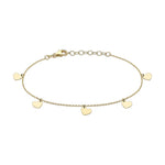 9ct Yellow Gold Five Hanging Hearts Bracelet