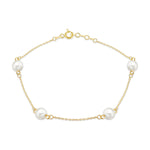 9ct Yellow Gold Freshwater Pearl Four Station Adjustable Bracelet — 6mm