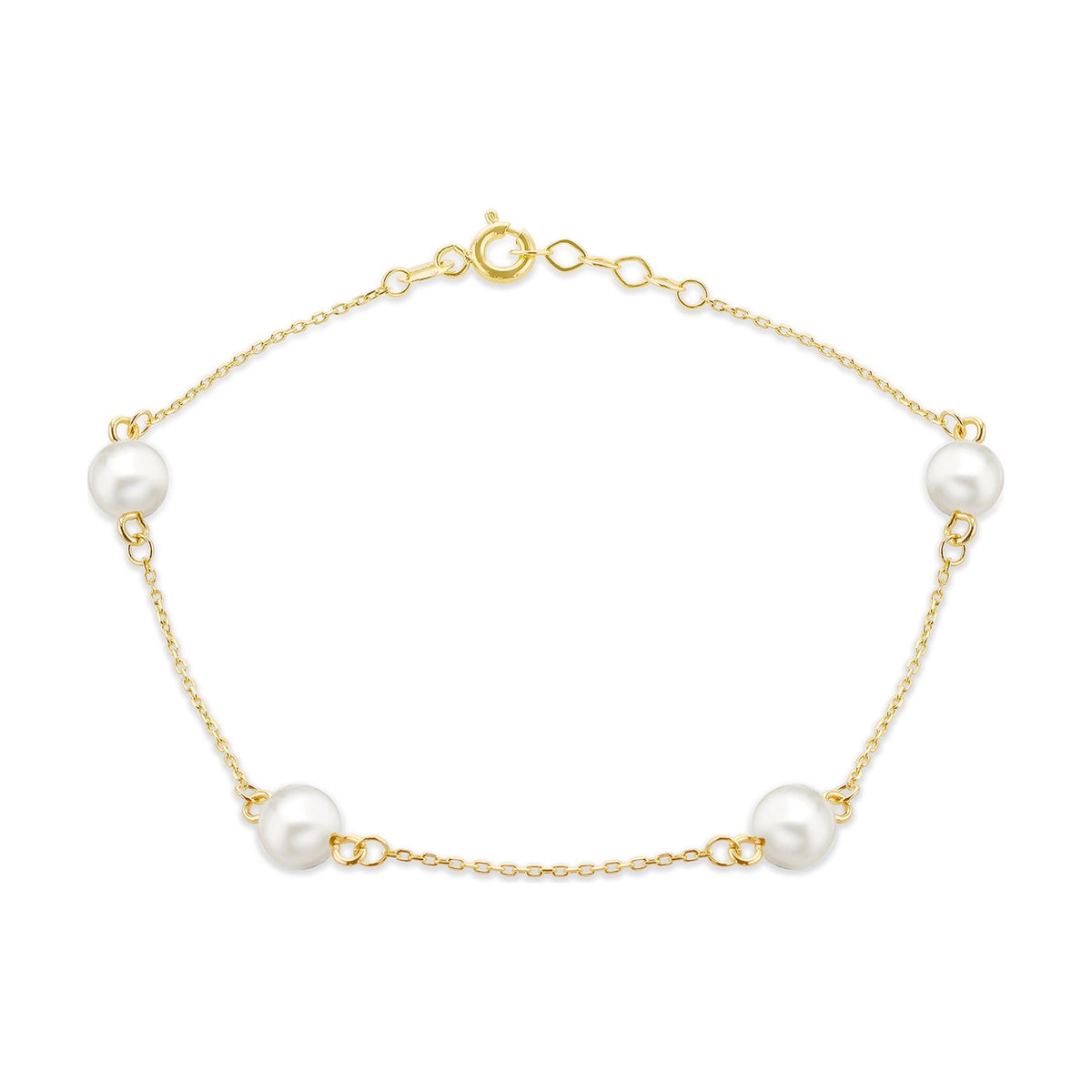 9ct Yellow Gold Freshwater Pearl Four Station Adjustable Bracelet — 6mm