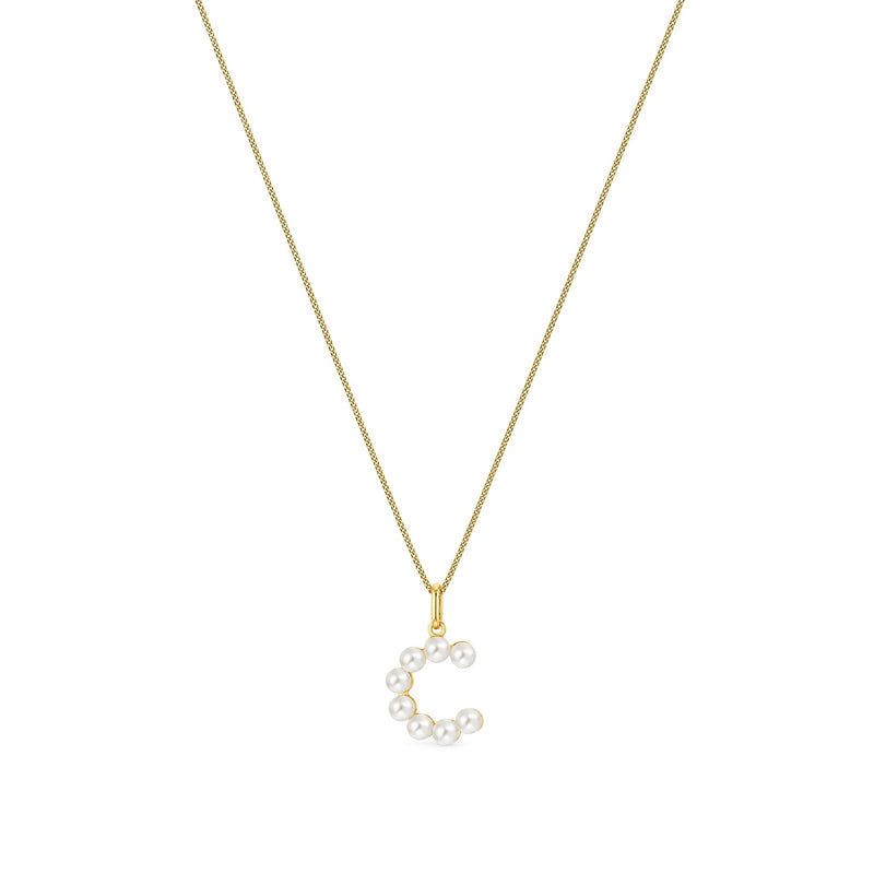 9ct Yellow Gold Freshwater Pearl Initial C Pendant