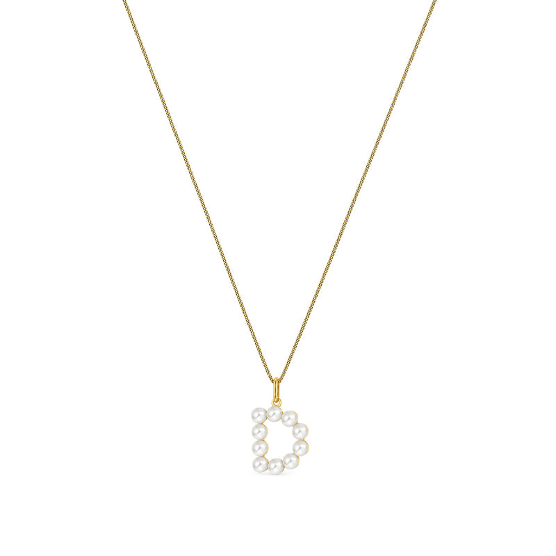 9ct Yellow Gold Freshwater Pearl Initial D Pendant