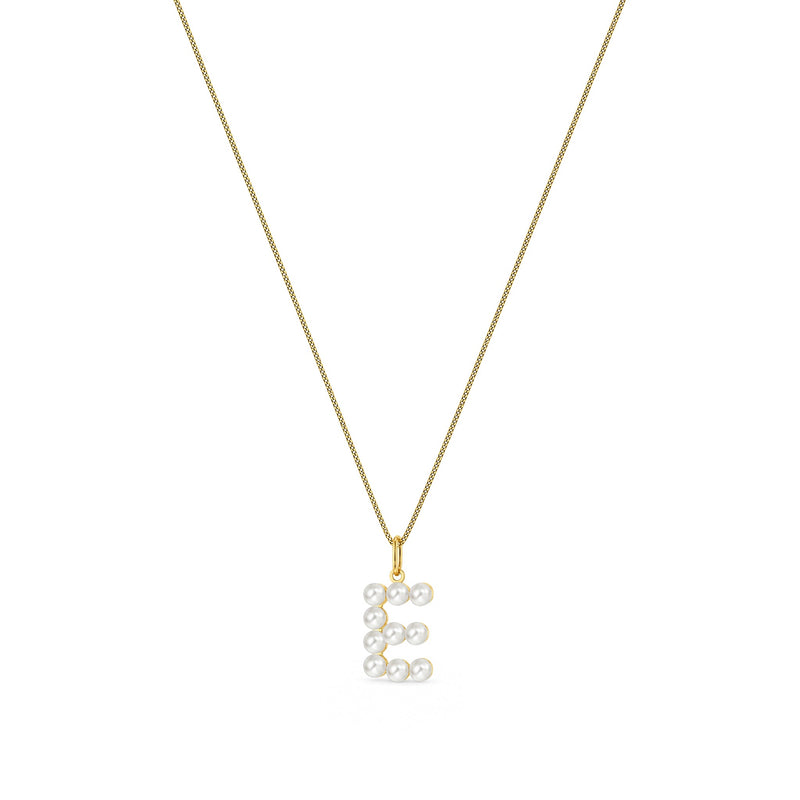 9ct Yellow Gold Freshwater Pearl Initial E Pendant