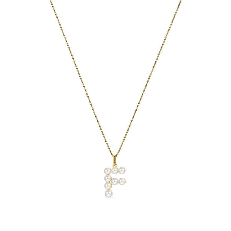 9ct Yellow Gold Freshwater Pearl Initial F Pendant