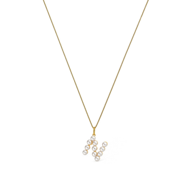 9ct Yellow Gold Freshwater Pearl Initial N Pendant