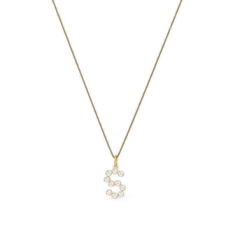 9ct Yellow Gold Freshwater Pearl Initial S Pendant