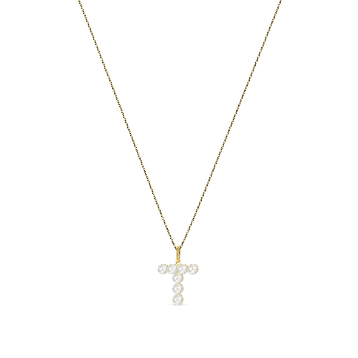 9ct Yellow Gold Freshwater Pearl Initial T Pendant