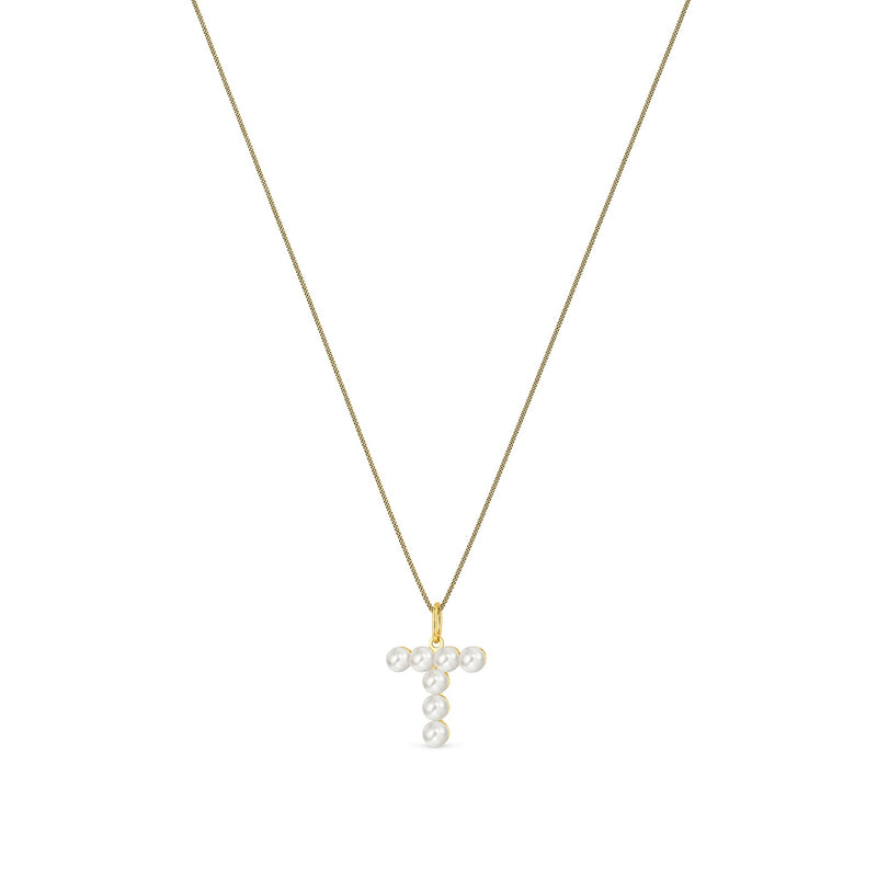 9ct Yellow Gold Freshwater Pearl Initial T Pendant