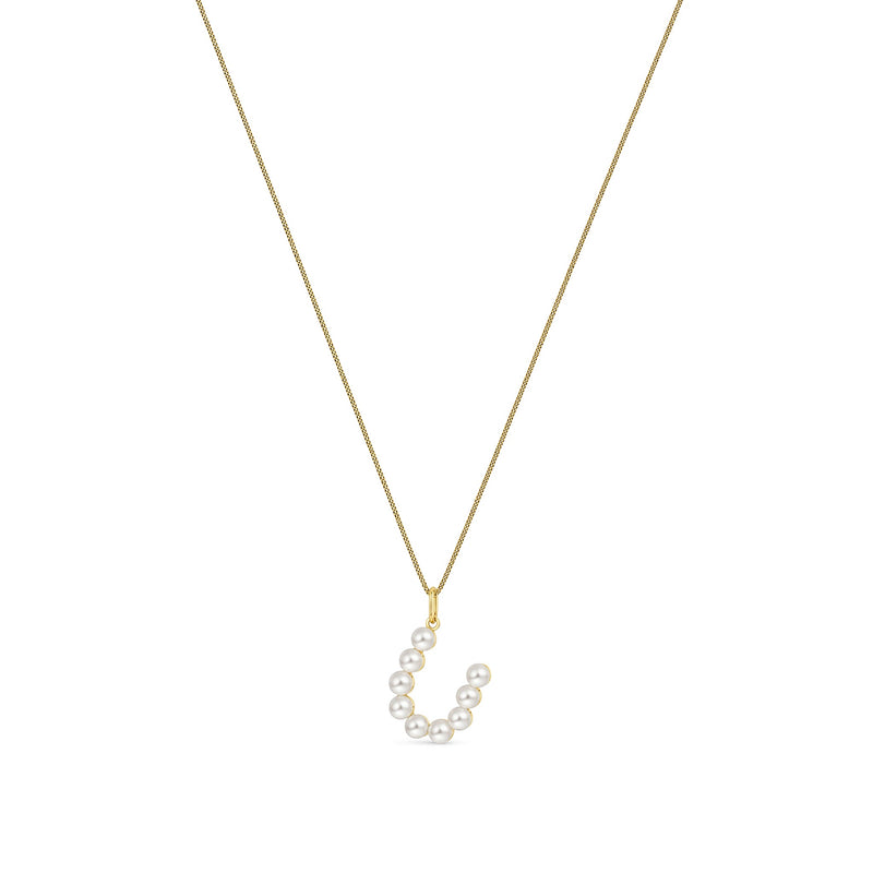 9ct Yellow Gold Freshwater Pearl Initial U Pendant
