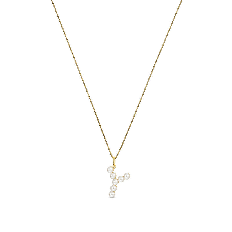 9ct Yellow Gold Freshwater Pearl Initial Y Pendant