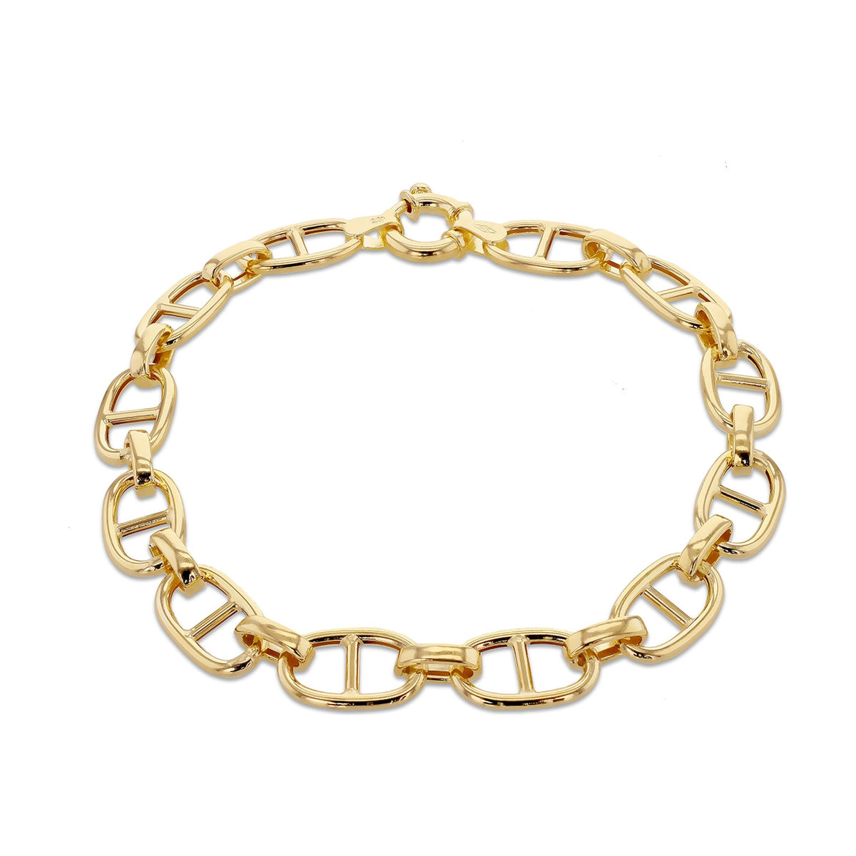 9ct Yellow Gold Hollow Mariner Link Bracelet — 7.5mm