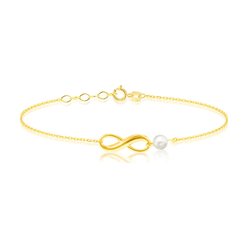 9ct Yellow Gold Infinity and Freshwater Pearl Bracelet