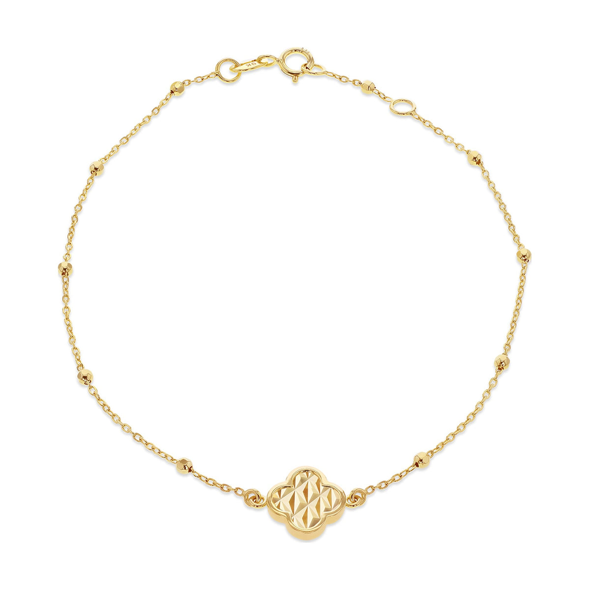 9ct Yellow Gold Lattice Clover and Bead Bracelet