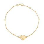 9ct Yellow Gold Lattice Heart and Bead Bracelet