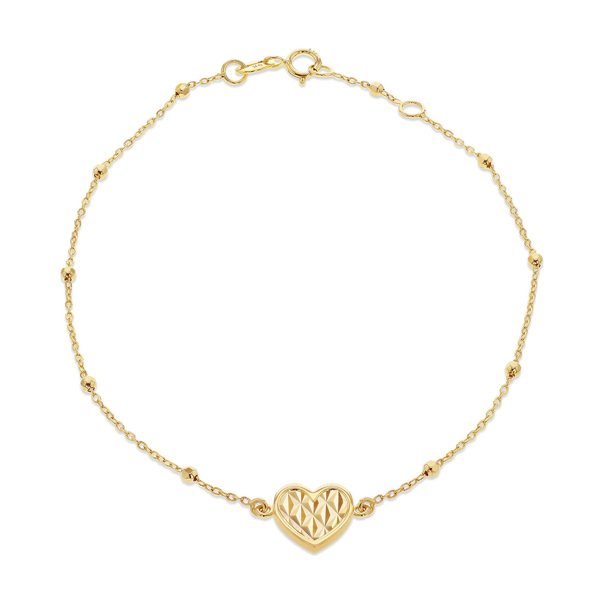 9ct Yellow Gold Lattice Heart and Bead Bracelet