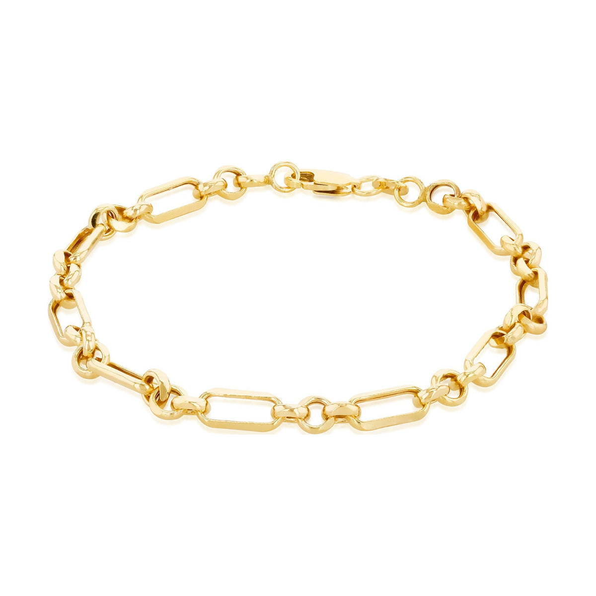 9ct Yellow Gold Long and Short Link Belcher Bracelet — 4.6mm