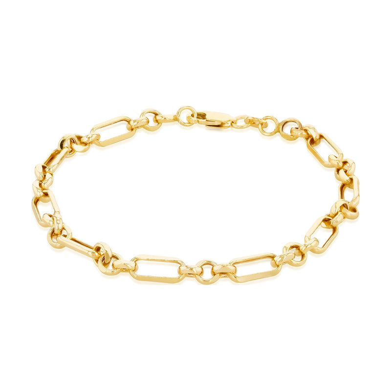 9ct Yellow Gold Long and Short Link Belcher Bracelet — 4.6mm