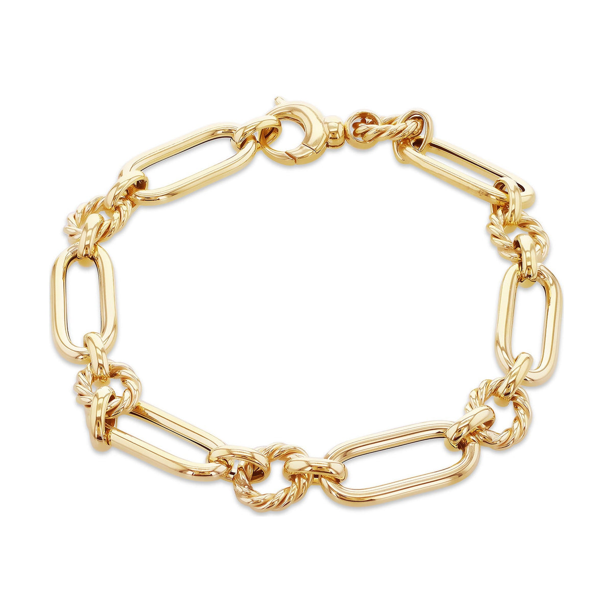 9ct Yellow Gold Long Link and Twisted Ring Bracelet