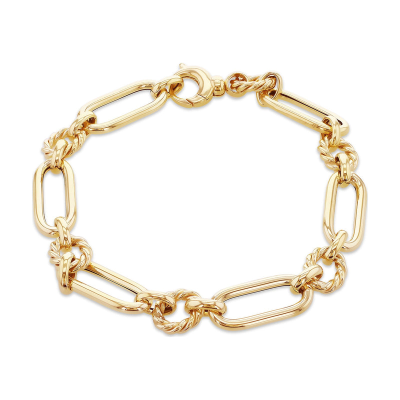 9ct Yellow Gold Long Link and Twisted Ring Bracelet