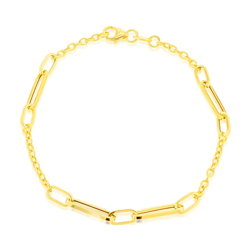 9ct Yellow Gold Long Open Link Station Bracelet