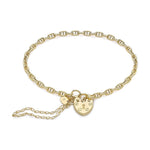 9ct Yellow Gold Mariner Link Bracelet with Heart Padlock — 3mm