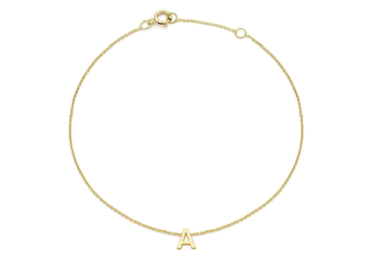 9ct Yellow Gold Mini Initial A Adjustable Bracelet