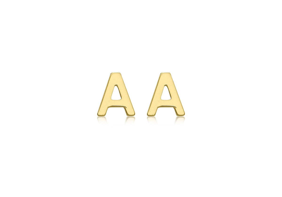 9ct Yellow Gold Mini Initial A Stud Earrings