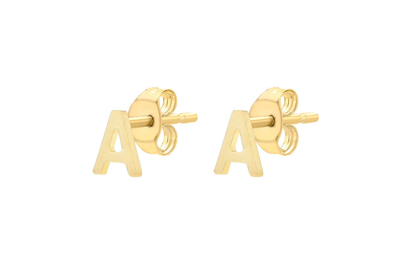 9ct Yellow Gold Mini Initial A Stud Earrings — side