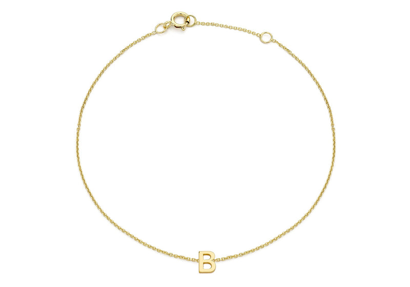 9ct Yellow Gold Mini Initial B Adjustable Bracelet