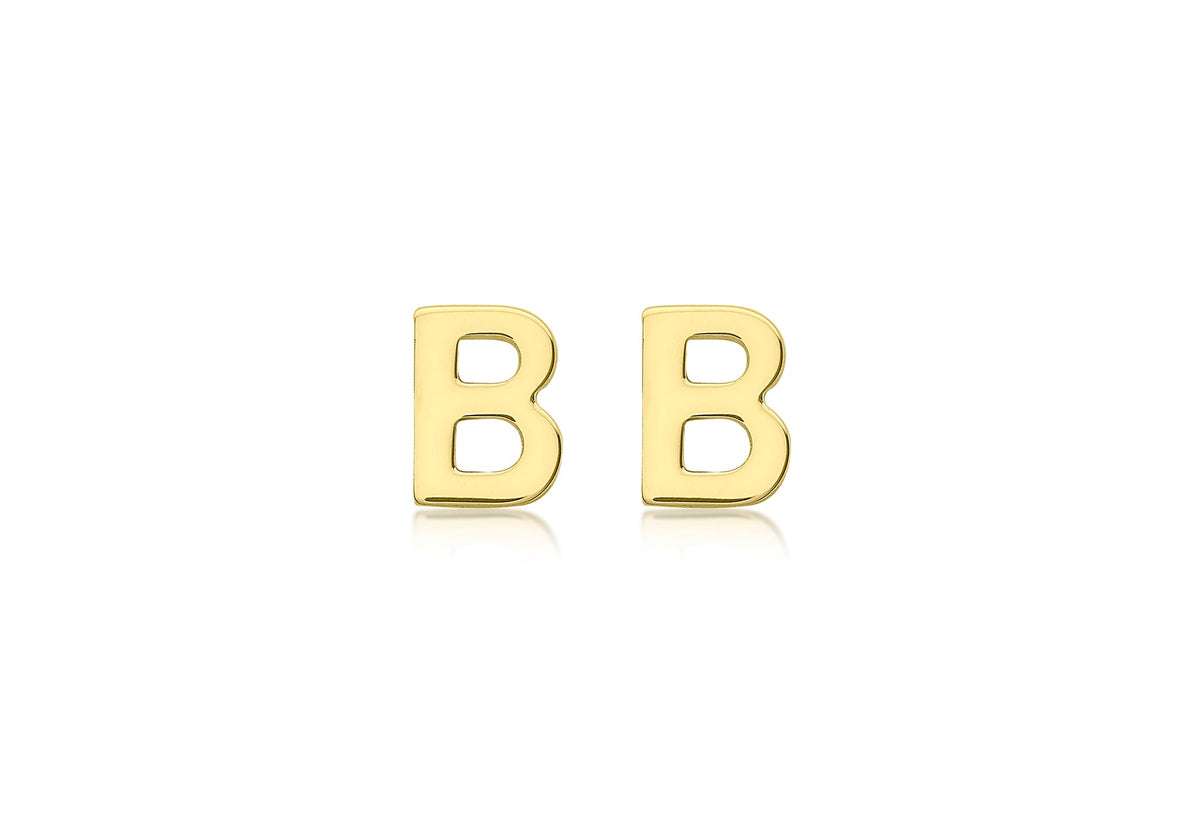 9ct Yellow Gold Mini Initial B Stud Earrings