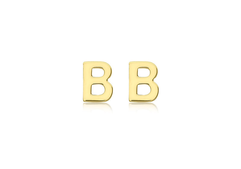 9ct Yellow Gold Mini Initial B Stud Earrings